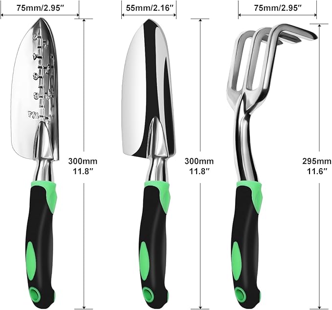 Garden Tool Set, 3 Pack Aluminum Heavy Duty Gardening Kit Includes Hand Trowel, Transplant Trowel