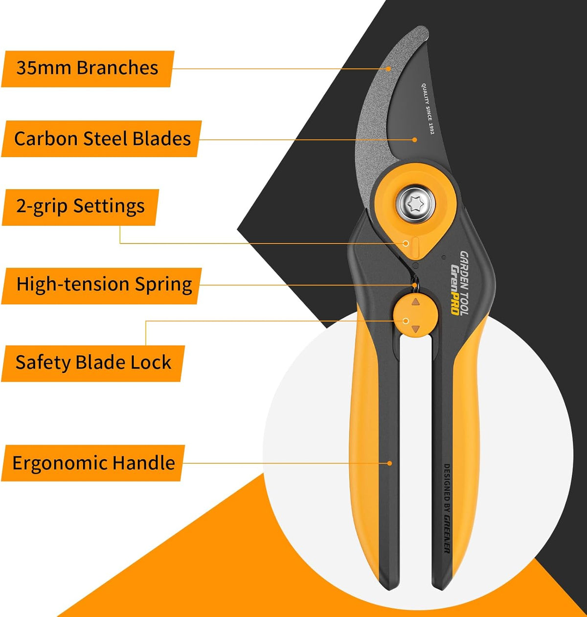 Bypass Pruning Shears 8.6", Heavy Duty Garden Clippers Handheld Cuts 1.38" Hardwood, Sharp SK5