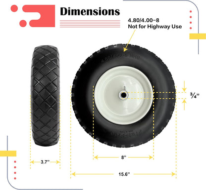 2-Pack 4.80-8 Wheelbarrow Tire and wheel with 3"-6''Centered Hub, 3/4" or 5/8''or 1/2'' Bearings