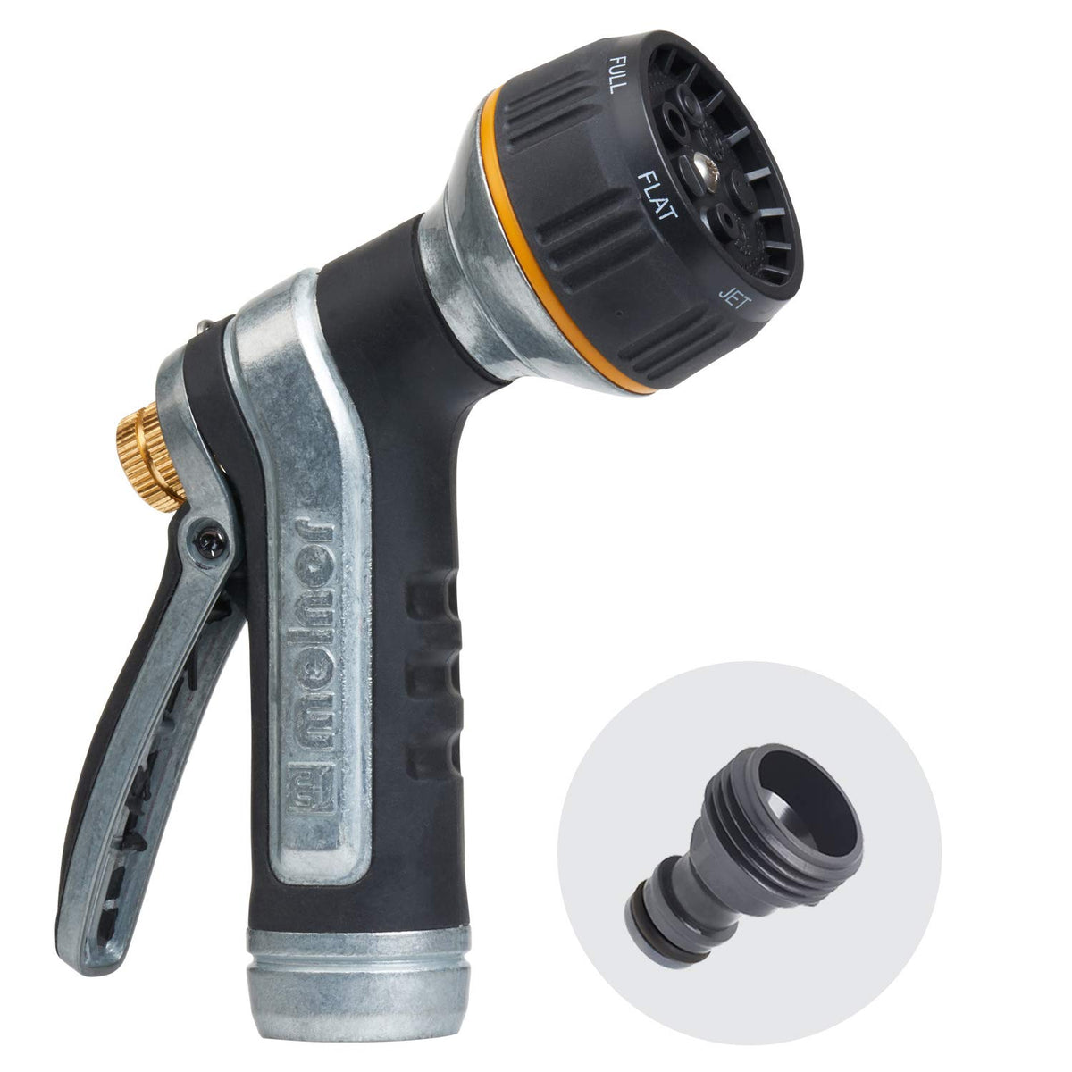 Melnor XT Metal 7-Pattern Hose Nozzle: Rear Trigger, Slip-Resistant Grip