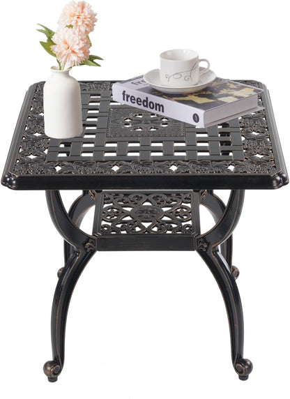 Cast Aluminum Outdoor Side Table,Small Patio Table,Outdoor Coffee Tables for Patio,Garden,Balcony