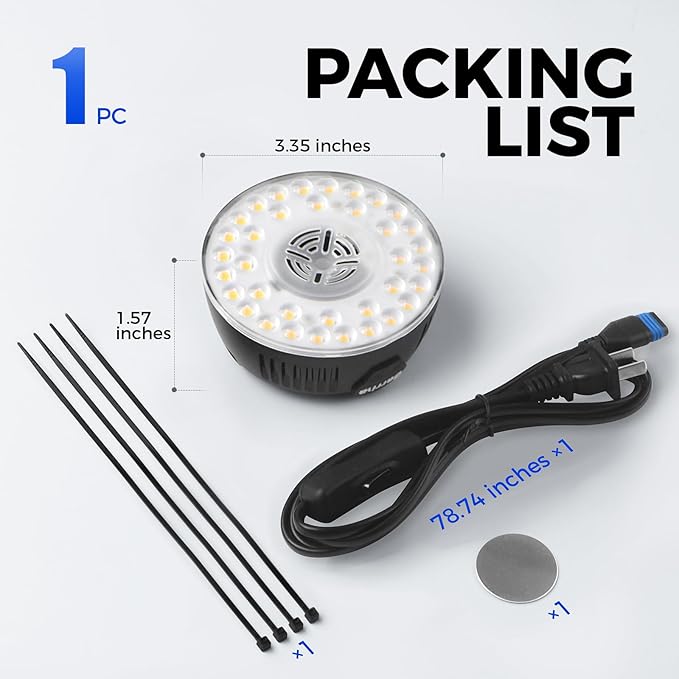 Barrina Orbgrow OG09 Puck LED Grow Light, 5000K 9W(135 Watt Equiv), Plant Lights for Indoor Plants