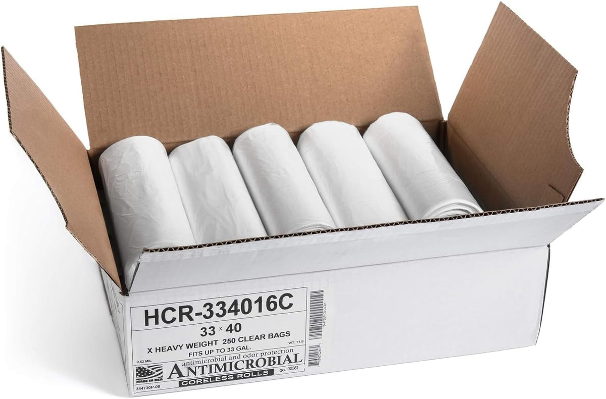 Aluf Plastics High Density Trash Bags, 33 Gallon, 250 Count, 16 Micron (eq), 33" x 40", Clear, for