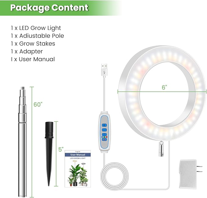Grow Light, 80 LEDs Full Spectrum Plant Light for Indoor Plants, Height Adjustable 10"-65" Growing