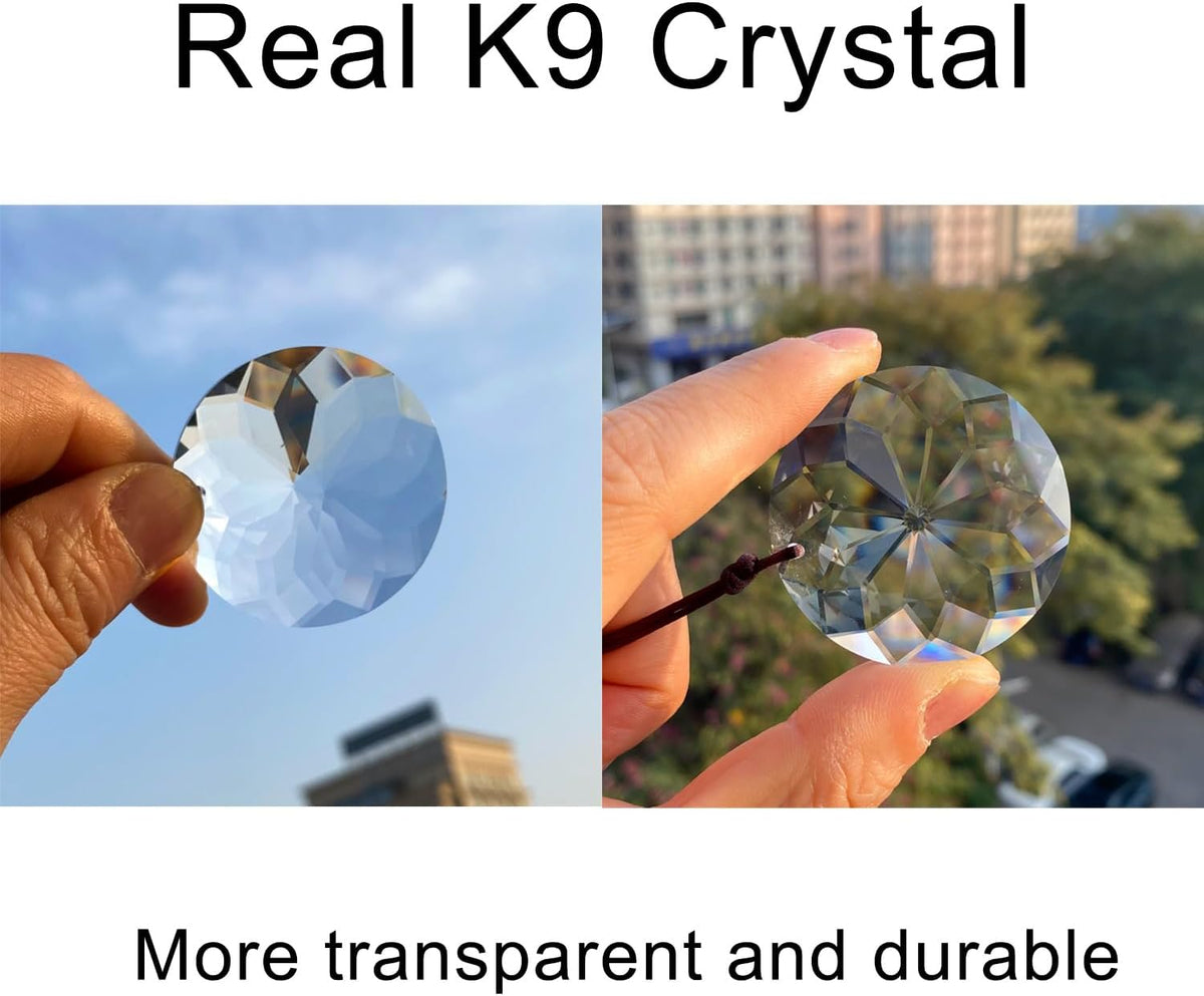 2PCS 5" Circle Crystal Sun Catcher Prisms, STINO Hanging Suncatchers with Glass Prism, Rainbow
