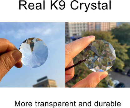 2PCS 5" Circle Crystal Sun Catcher Prisms, STINO Hanging Suncatchers with Glass Prism, Rainbow