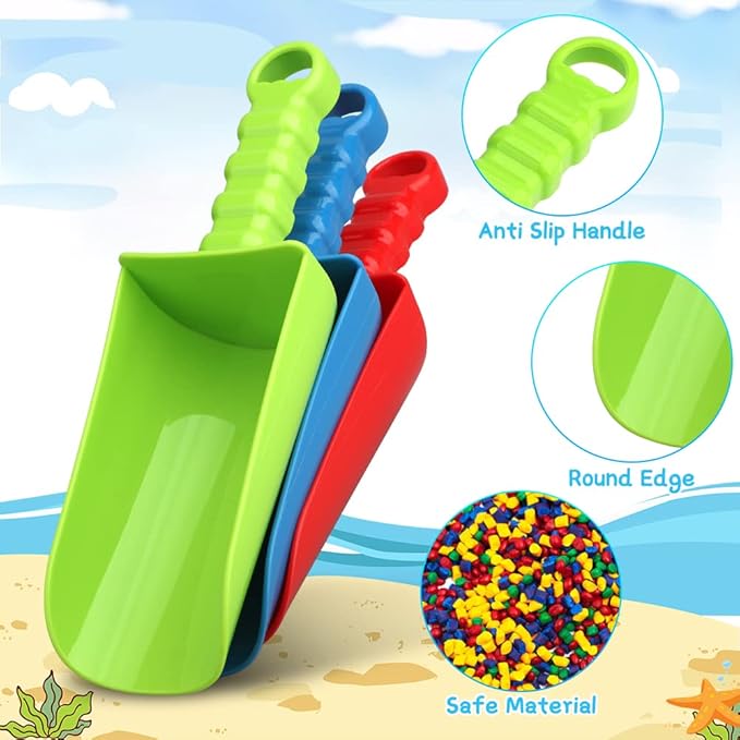 3 PCS Thick 9" Beach Shovel Spade Scoop Trowel Sand Toys for Kid Toddler Adult, Plastic Heavy Duty