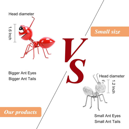 Metal Yard Art Garden Decorative Cute Ant Outdoor Wall Sculptures - Set of 4 Red