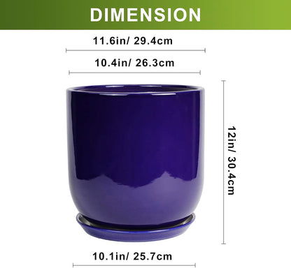 Ceramic Planter - 12 Inch Pots for Plants Ceramic Plant Pot Indoor with Drainage Hole and Saucer