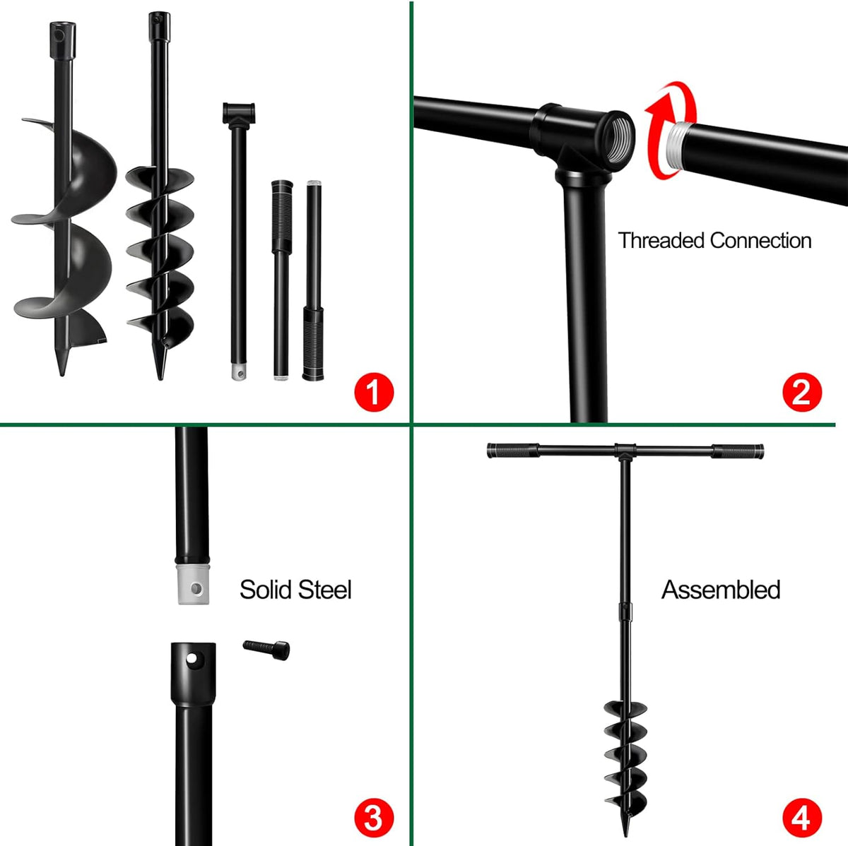LONGRUN T-Shaped Garden Auger Drill Bit for Planting, Hand Operated Spiral Post Hole Digger, Easy