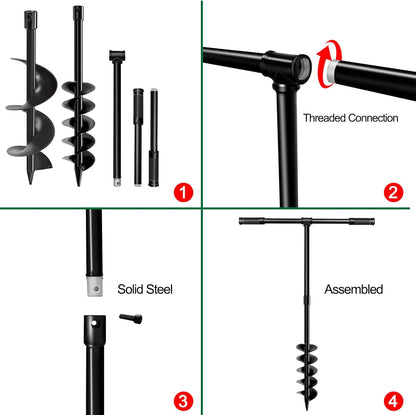 LONGRUN T-Shaped Garden Auger Drill Bit for Planting, Hand Operated Spiral Post Hole Digger, Easy
