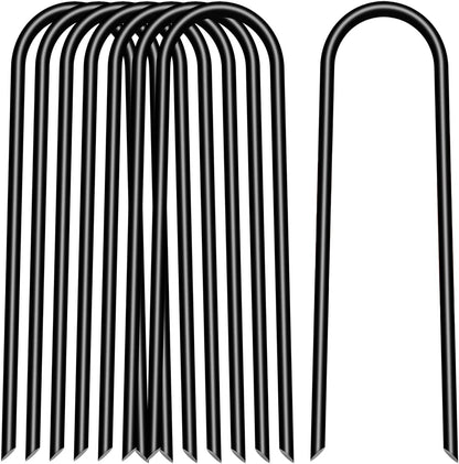 4 inch 25 Pack U Shape Black Garden Stakes,11 Gauge Garden Pins,U-Shaped Tent Stakes,Galvanized