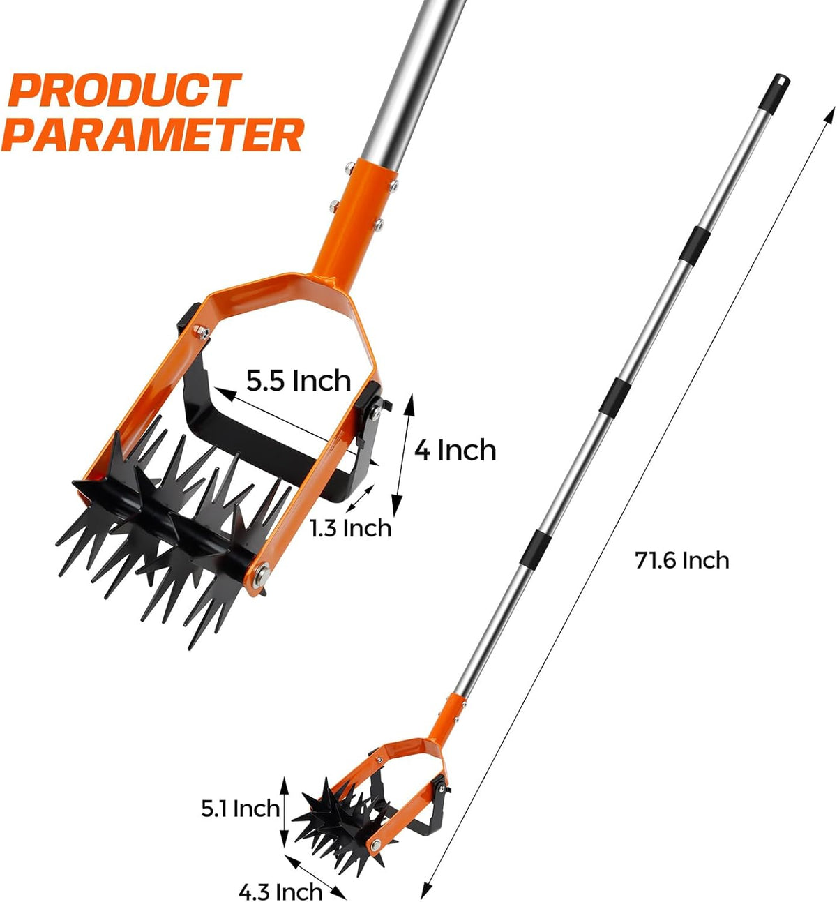 72 Inch Rotary Cultivator Tool, Hand Tiller for Gardening, 2-in-1 Garden Cultivator with Adjustable