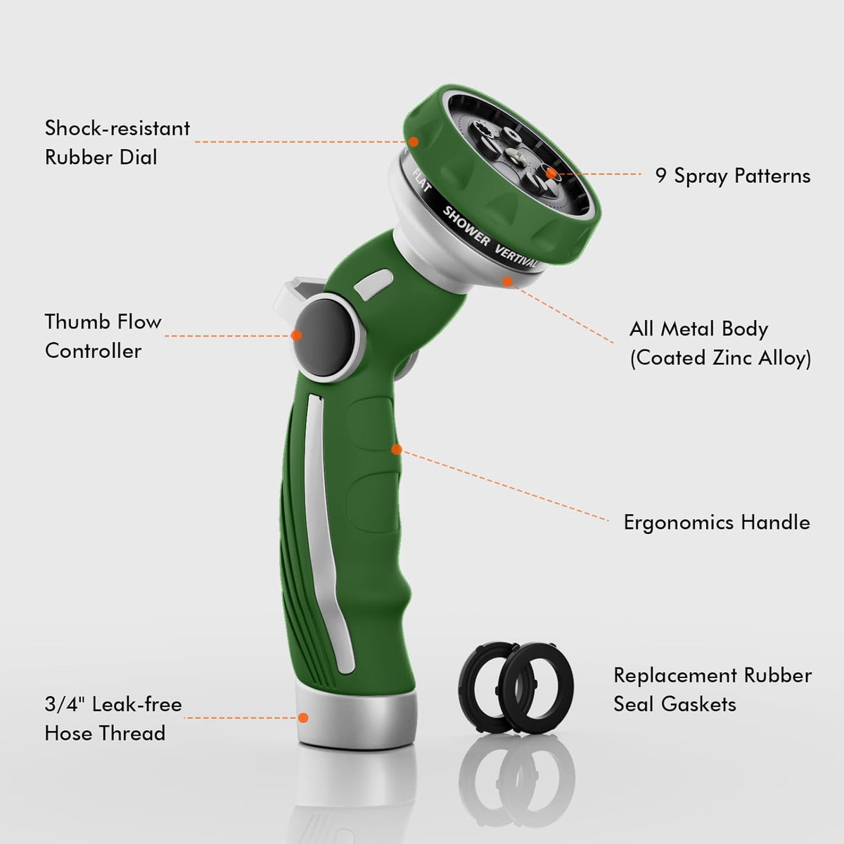 RESTMO Hose Nozzle Heavy Duty, Metal Water Hose Sprayer for Garden, 9 Spray Patterns | High
