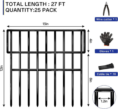 25 Panels Animal Barrier Fence, 27 Ft(L) X 13 in(H) No Dig Garden Edging Border for Yard, Anti