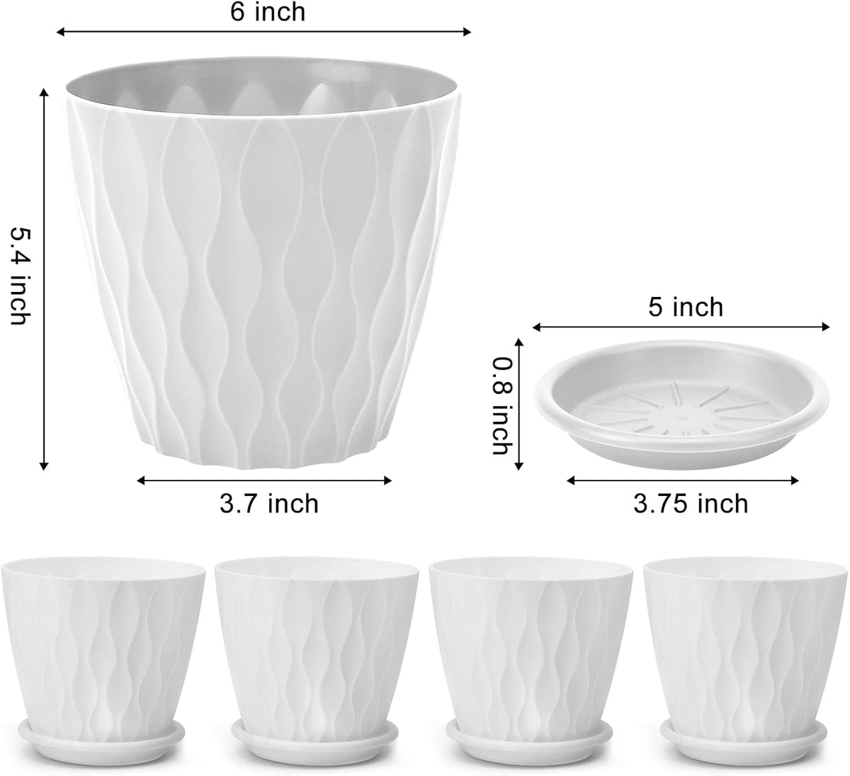 6 inch Plant Pots, 5 Pack Flower Pots Outdoor Indoor, Planters with Drainage Hole and Tray