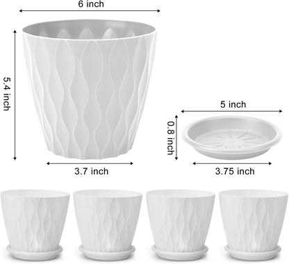 6 inch Plant Pots, 5 Pack Flower Pots Outdoor Indoor, Planters with Drainage Hole and Tray