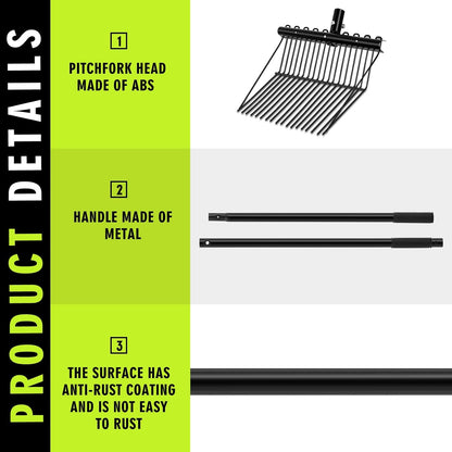 Lasnten 3 Sets Metal Manure Fork with Long Metal Handle Pitch Fork Manure Rake Black Heavy Duty