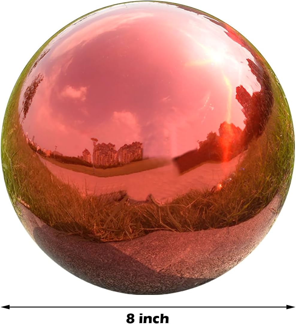 Nerien 8 Inch Gazing Ball, Stainless Steel Garden Mirror Globe, Polished Ornament Sphere, Hollow