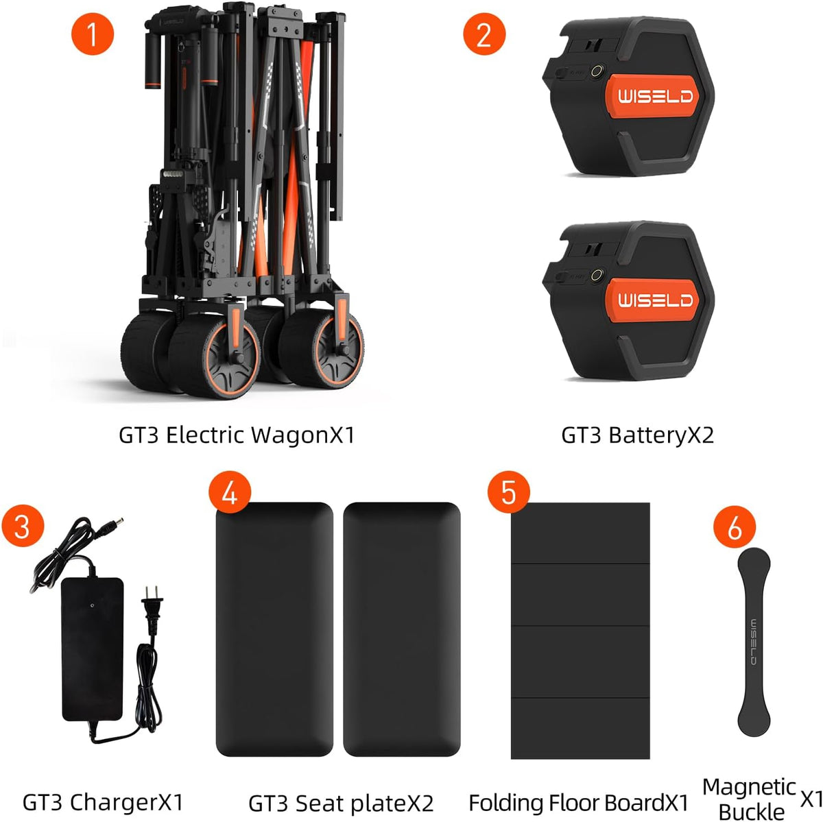 WISELD GT3 Electric Wagon Cart with Seats*2 Battery*2, Dymanic Load 551LBS/Static 771LBS, All