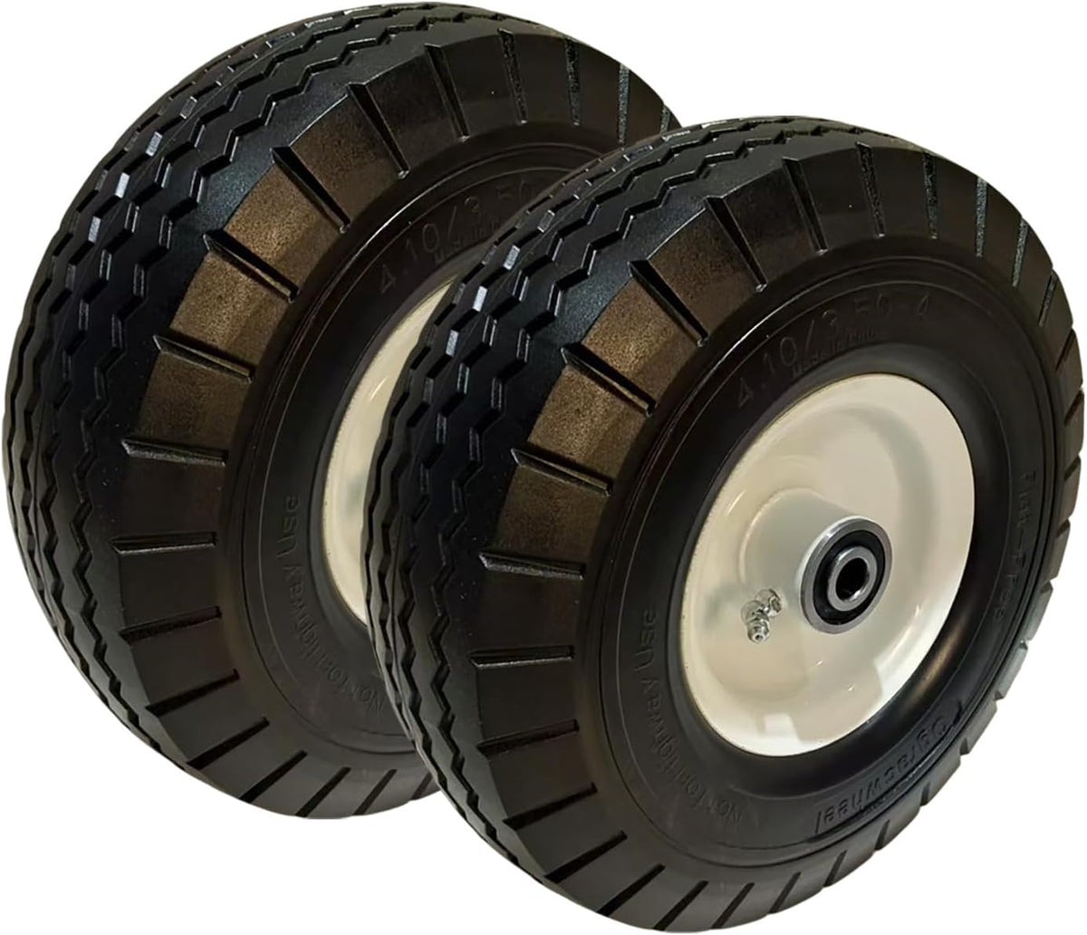 Flat Free 4.10/3.50-4 Tire with 1/2 Axle Bore, 3-4” Center Hub 10 inch Solid Tire Replacement for