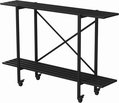 Zhongma 2 Tier Metal Sturdy Narrow Plant Stand with Wheels, Plant Stand Indoor and Outdoor, L45.67