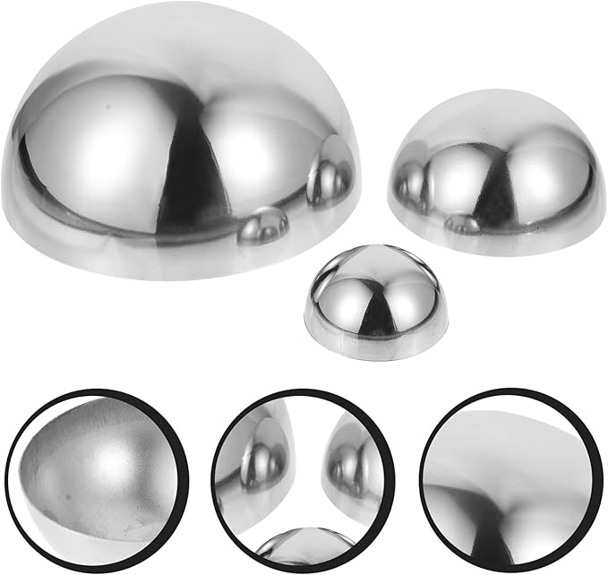 YARDWE 3pcs Gazing Ball Stainless Steel Hollow Ball Half Round Ball Mirror Ball Outdoor Hemisphere