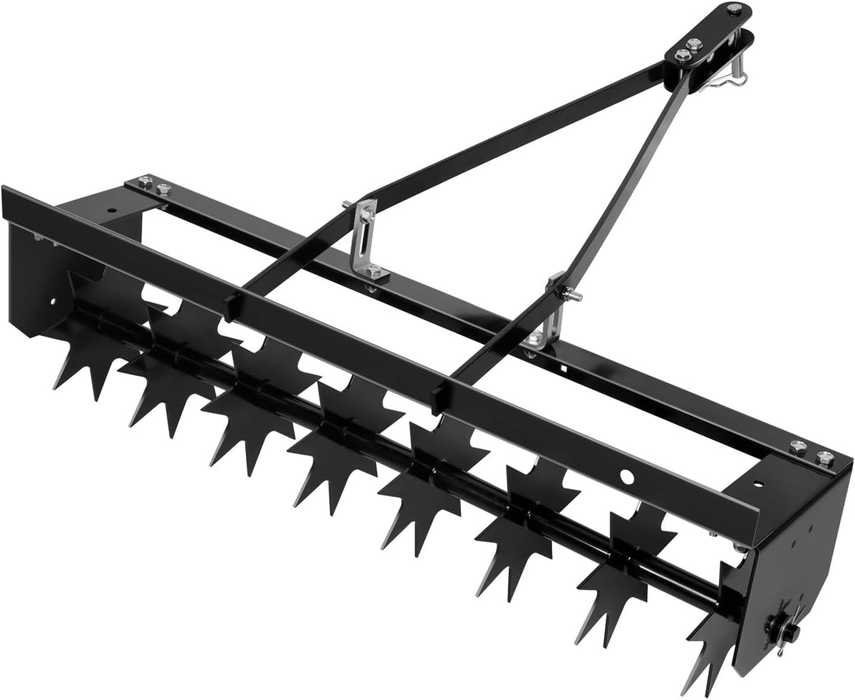 32" Tow Behind Lawn Aerator with Galvanized Steel Tines and Wide Tow Bar Black Lawn Aerator, Soil