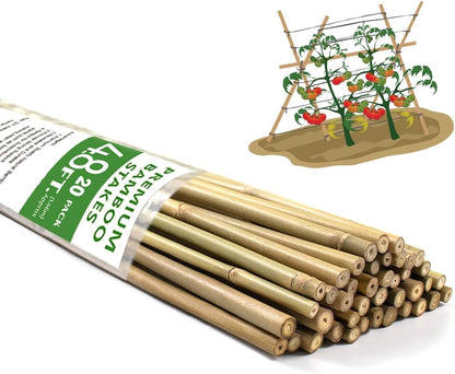 Bamboo Stakes,4.8FT Natural Bamboo Garden Stakes,BOVITRO 20Pcs Plant Stakes,Bamboo Sticks for