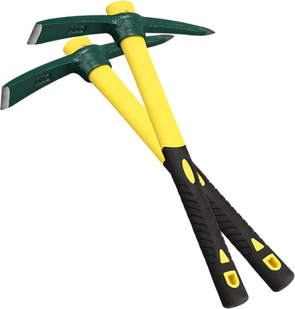 KEILEOHO 2 PCS 15 Inches Pick Mattock Hoe, Forged Weeding Garden Pick Axe with Fiberglass Handle