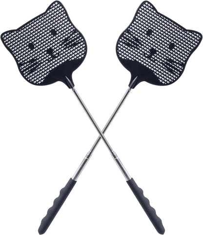 2 Pack Extendable Fly Swatter, 25 inch Long Handle Flyswatters, Plastic Heavy Duty Fly Swatters
