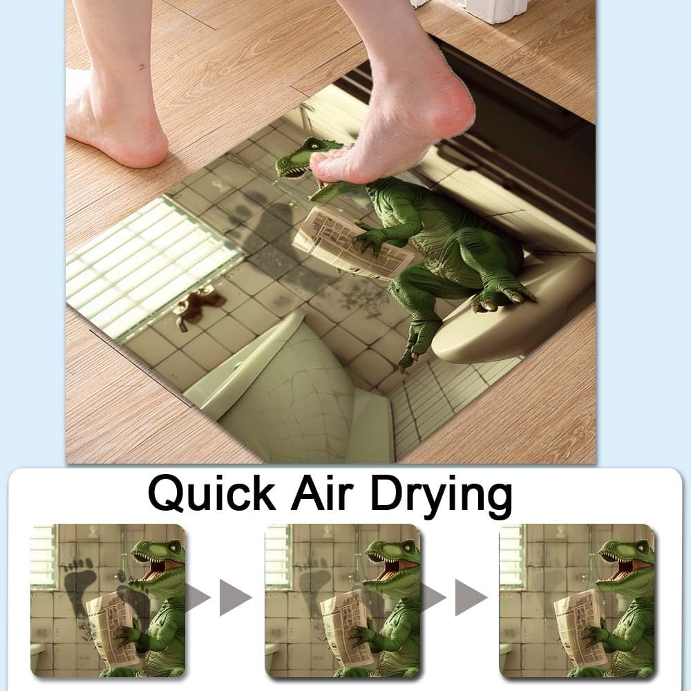 Bath Mat-Bathroom Rug，Green Dinosaur-Absorbent Non Slip Quick Dry Stain Resistant Easy to Clean