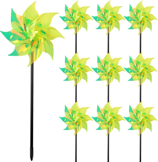 Hausse 10 Pack Reflective Pinwheels Wind Spinner, Extra Sparkly Pinwheel with Stakes, Bird