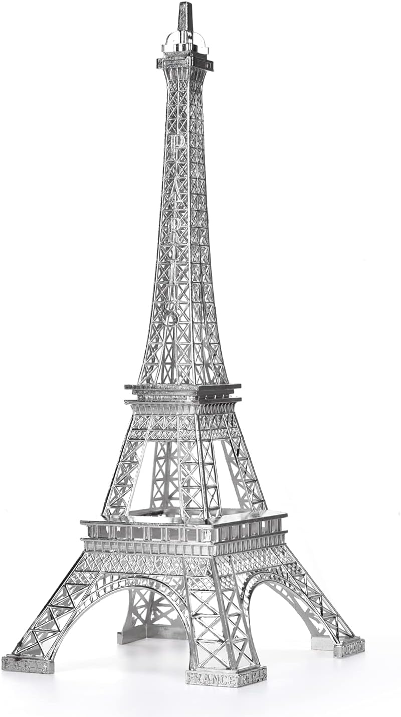 ESHATO Silver Metal Eiffel Tower Statue, 10inch Decorative Figurine Replica Stand Holder for Cake