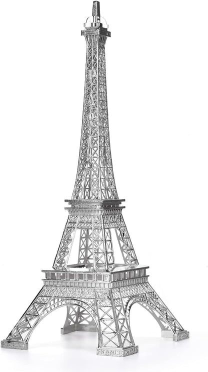 ESHATO Silver Metal Eiffel Tower Statue, 10inch Decorative Figurine Replica Stand Holder for Cake