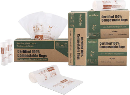 Primode Compostable Bags, 3 Gallon Food Scraps Yard Waste Bags, 100 Count, Extra Thick 0.71 Mil.