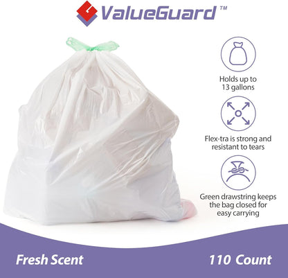 Trash Bags Garbage Bag 13 Gallon Drawstring Tall Waste Bag for Kitchen Office Party 0.6 Mil (110