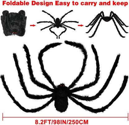98IN/8.2FT/250CM Halloween Giant Spider Decorations: Largest Fake Scary Hairy Spider - Halloween