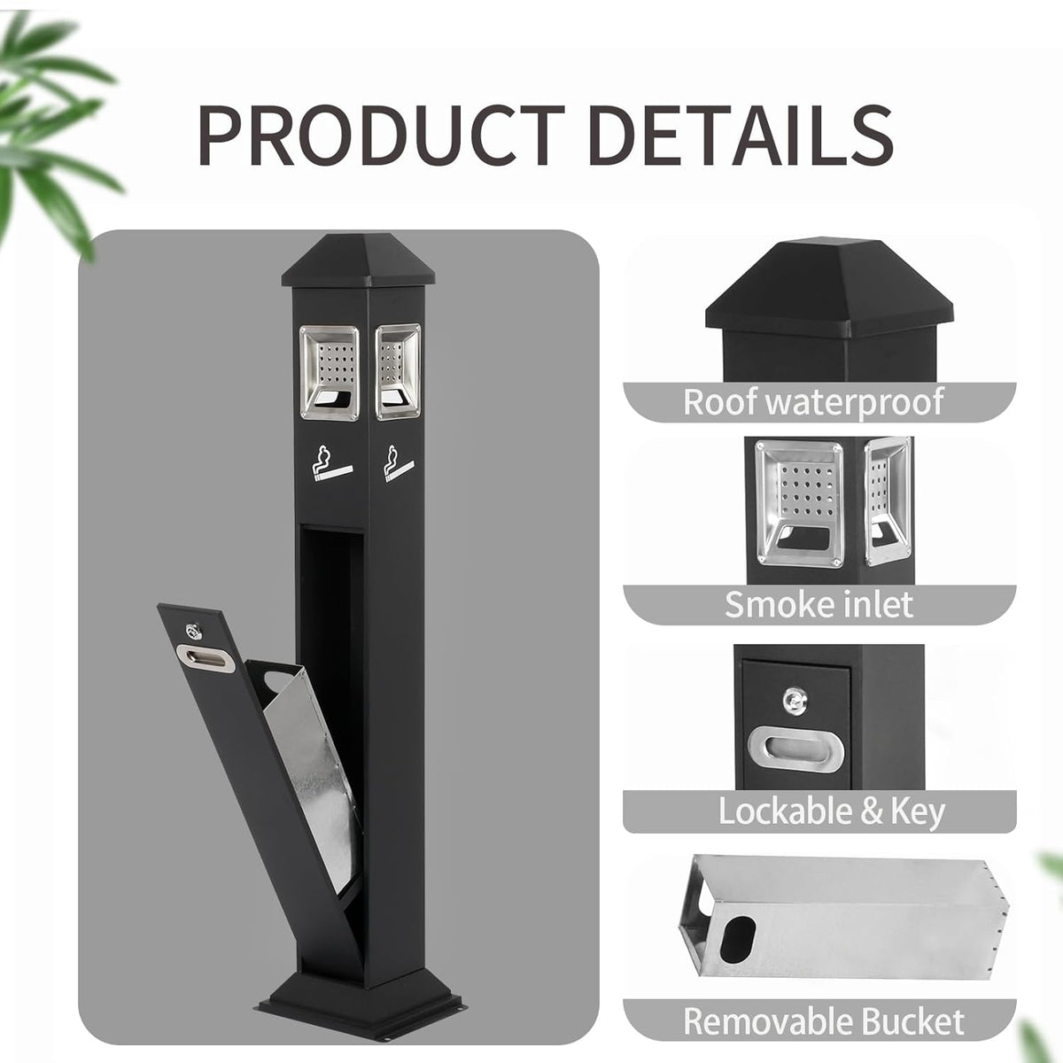 120cm Standing Waste Containers Trash Cans, Rubbish Bin Indoor Outdoor Stainless Steel Vertical