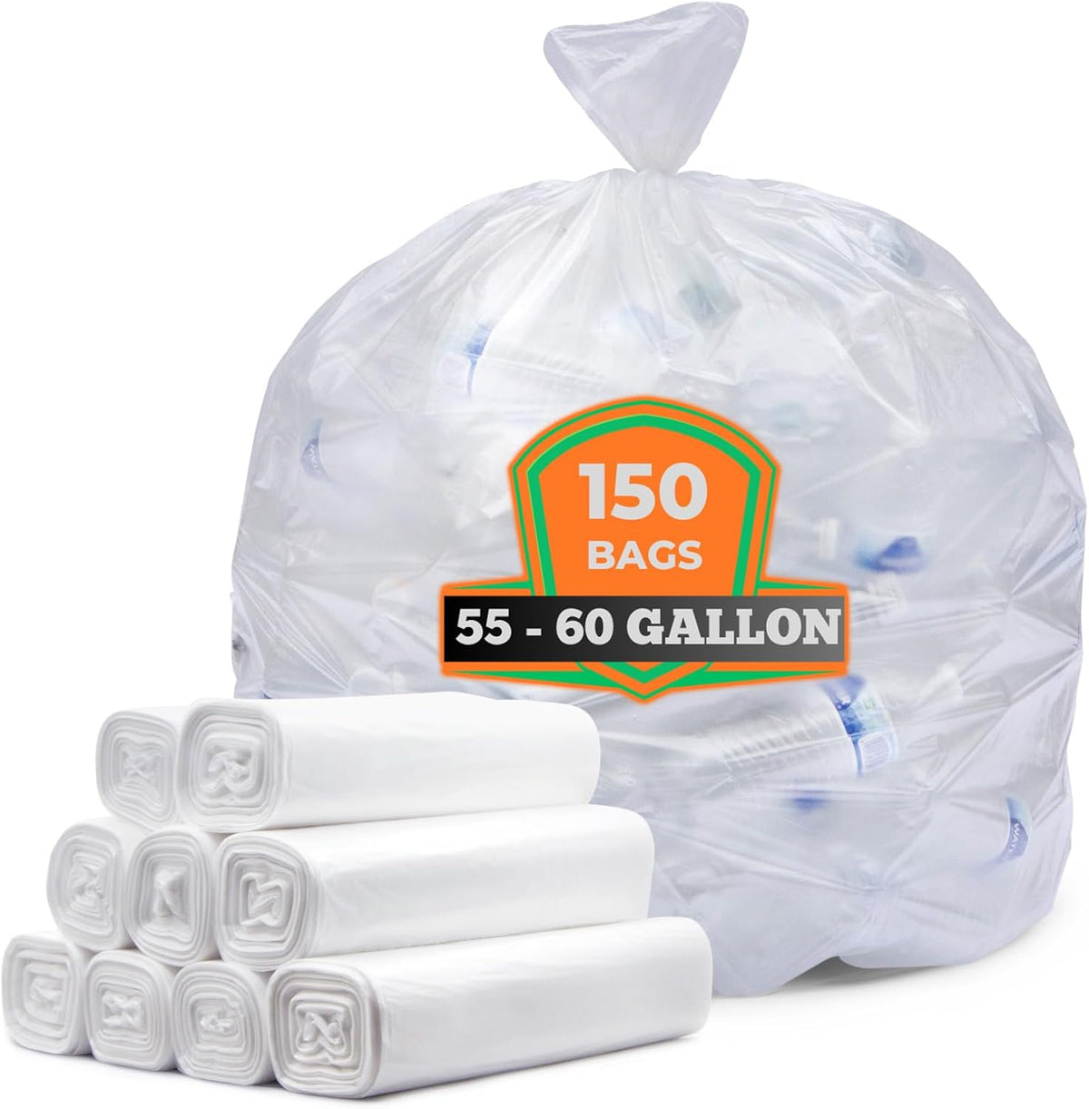 Veska 55-60 Gallon Trash Bags, Large Clear Garbage Bags,150 Bags Bulk Can Liners Perfect for