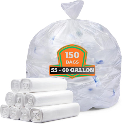 Veska 55-60 Gallon Trash Bags, Large Clear Garbage Bags,150 Bags Bulk Can Liners Perfect for