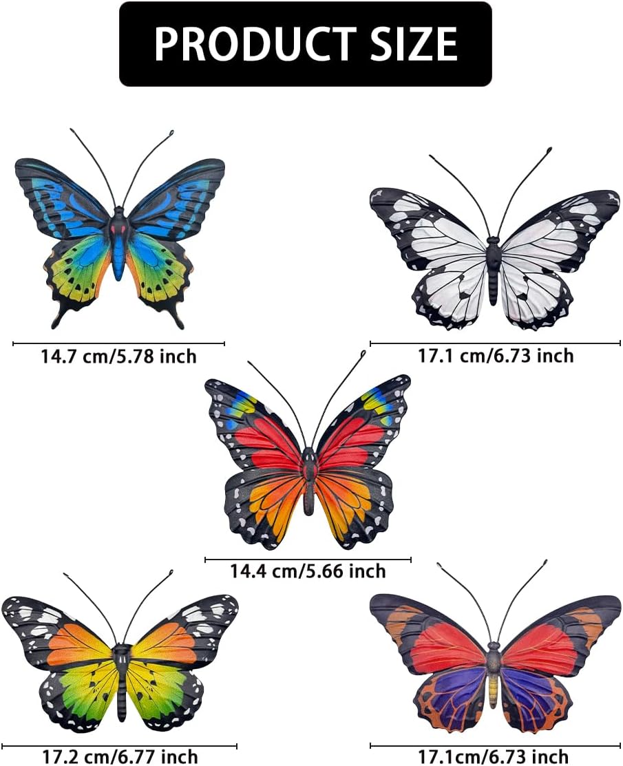 EOORAU Metal Butterfly Wall Art Outdoor Decor - 5 Pack Metal Butterflies Wall Sculpture Hanging
