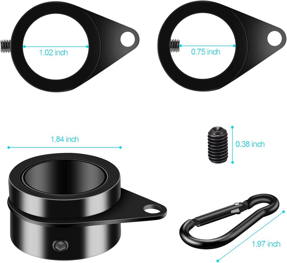 1" Black Flag Pole Rings, 2 Pcs Anti Wrap Aluminum Alloy Flag Pole Clip Swivels, 360° Rotating