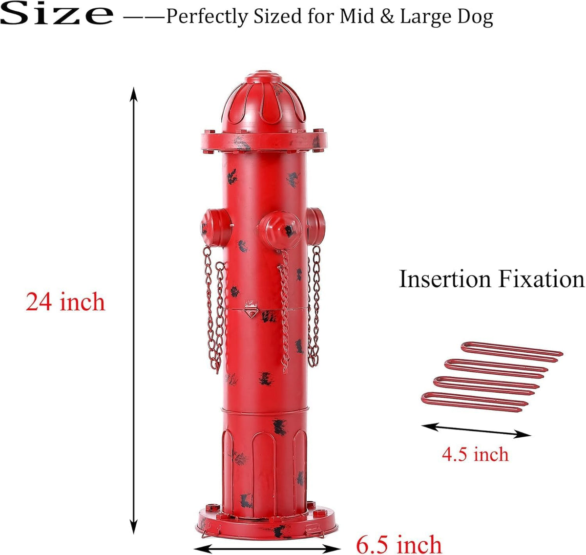 24" H Metal Fire Hydrant for Dogs to Pee On, Vintage Mid & Large Dog Fire Hydrant Pee Post for