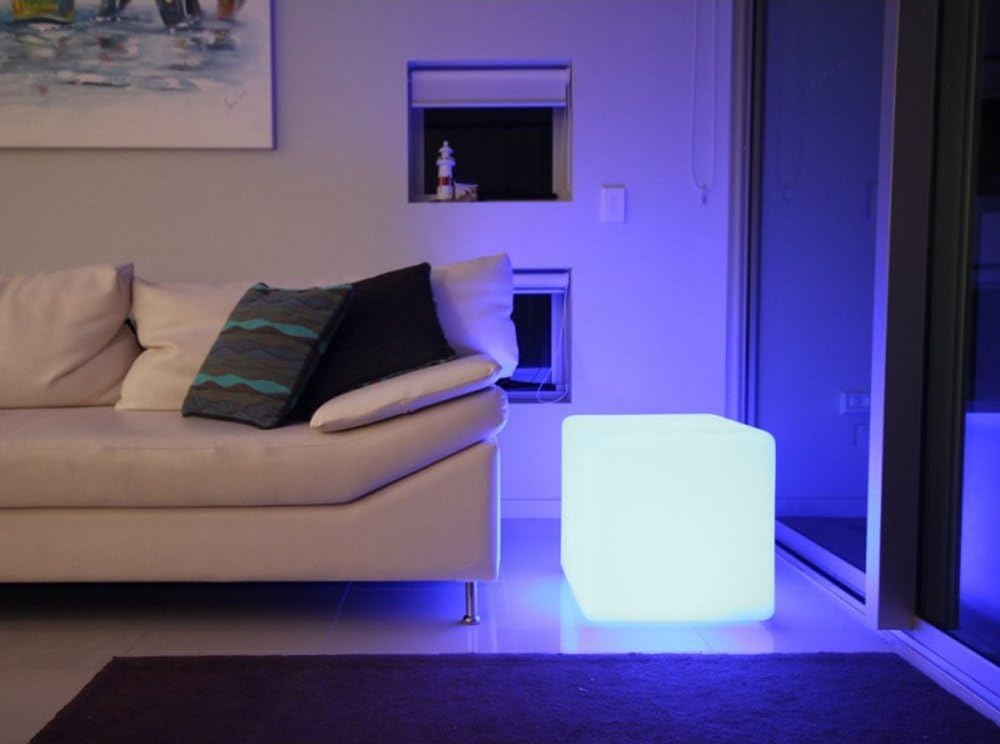 Mr.Go 14-Inch Color Changing LED Cube Light Stool, Glow Cube Seat for Kids, Modern LED Light Side