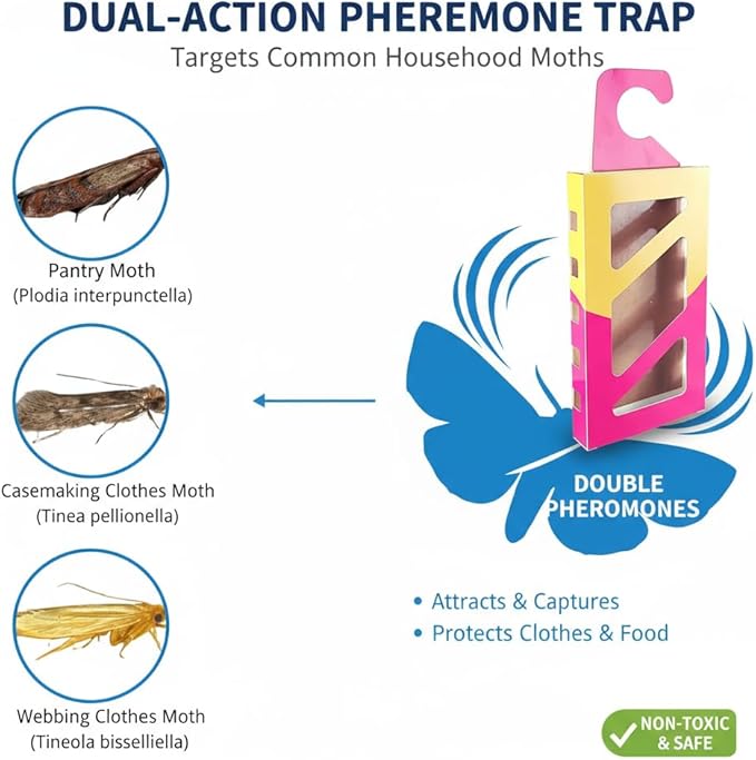 Effective and Refillable Dual Moth Pheromone Traps, Ultimate Solution to Clothes & Pantry Moth