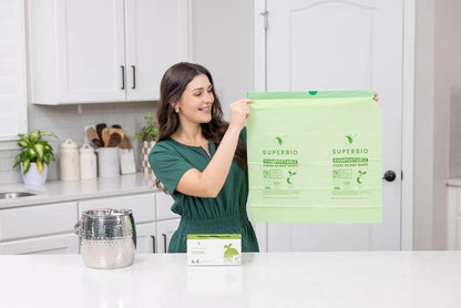 SUPERBIO 4 Gallon Compostable Drawstring Food Scrap Bags,15.1 Liter, 40 Count, 0.9 Mil,Heavy Duty