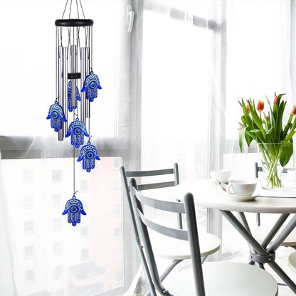 Blue Evil Eye Hamsa Hand Wind Chimes Outdoor Decoration, Hand of Fatima Windcatcher, Evil Eye Wind