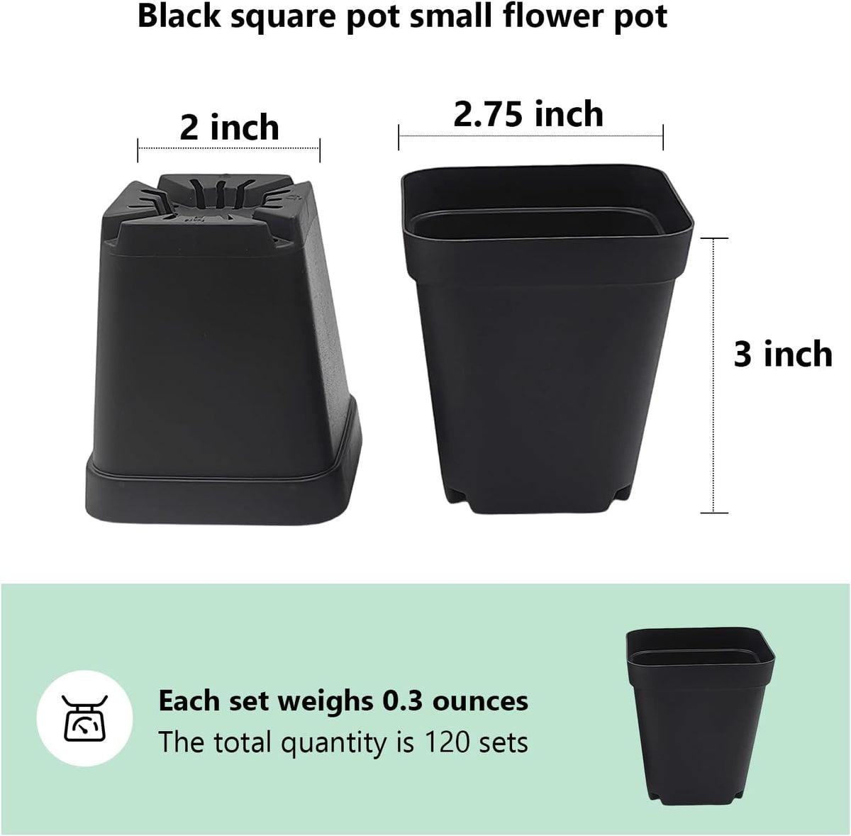 Square Nursery Pots 3" 120Pcs Deep Succulent Plastic Pots Small Flower Planter Seeds Starter