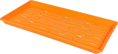 SUNPACK 10" x 20" Heavy Duty Shallow Plastic Seed Starting Tray, Orange, 1" (Pack of 10) - Lined